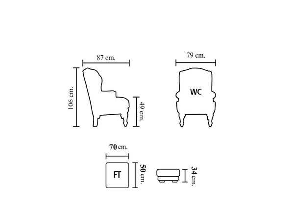 Chesterfield Ohrensessel Romsey Deluxe Ledersessel mit Hocker Salottini
