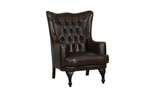 Chesterfield Ohrensessel Katerine Deluxe Ledersessel Hocker braun SONDERPREIS