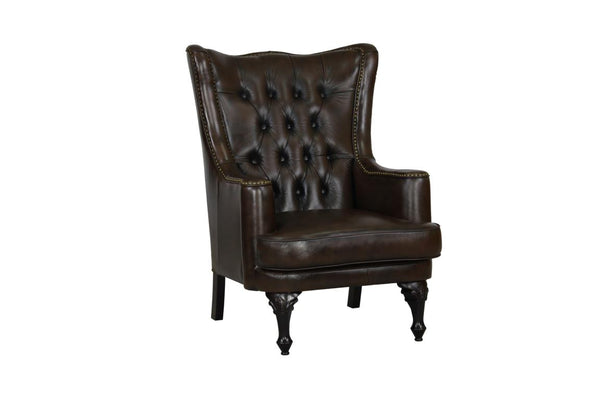 Chesterfield Ohrensessel Katerine Deluxe Ledersessel Hocker braun SONDERPREIS