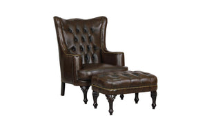Chesterfield Ohrensessel Katerine Deluxe Ledersessel Hocker braun SONDERPREIS