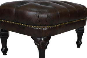 Chesterfield Ohrensessel Katerine Deluxe Ledersessel Hocker braun SONDERPREIS