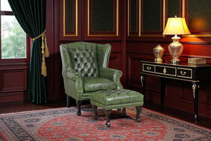 VERKÜRZTE LIEFERZEIT Chesterfield Ohrensessel Dunhill Deluxe Ledersessel & Hocker grün