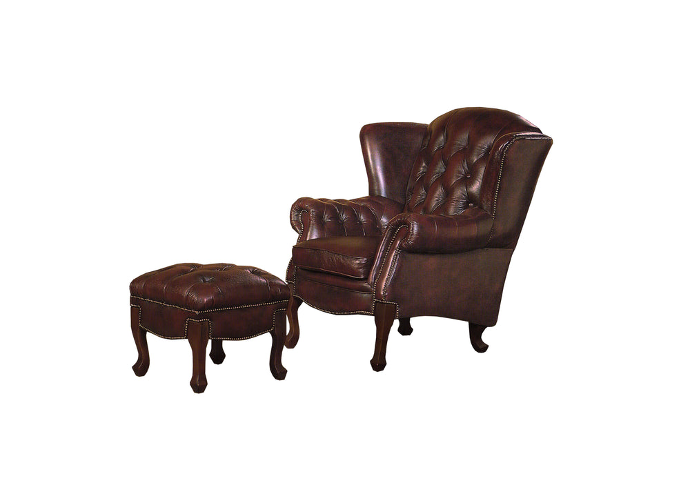 Chesterfield Ohrensessel Premier Deluxe Ledersessel mit Hocker Salottini