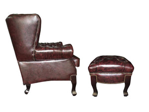 Chesterfield Ohrensessel Premier Deluxe Ledersessel mit Hocker Salottini