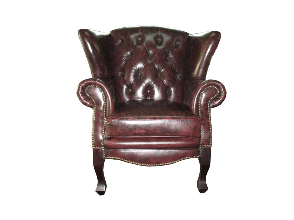 Chesterfield Ohrensessel Premier Deluxe Ledersessel mit Hocker Salottini