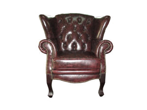 Chesterfield Ohrensessel Premier Deluxe Ledersessel mit Hocker Salottini