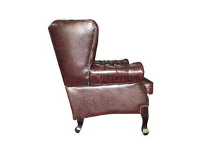 Chesterfield Ohrensessel Premier Deluxe Ledersessel mit Hocker Salottini
