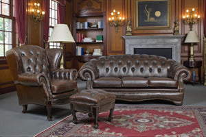 Edle Chesterfield Premier Deluxe Sofagarnitur 3/1/Hocker Ledergarnitur Salottini