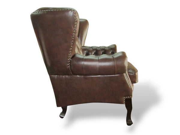 Chesterfield Ohrensessel Premier Deluxe Ledersessel mit Hocker Salottini