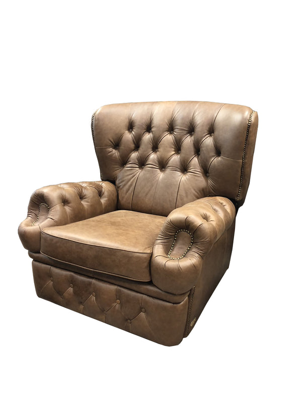 Chesterfield Ohrensessel Logan Deluxe Recliner Ledersessel Relaxsessel mit Motor Salottini