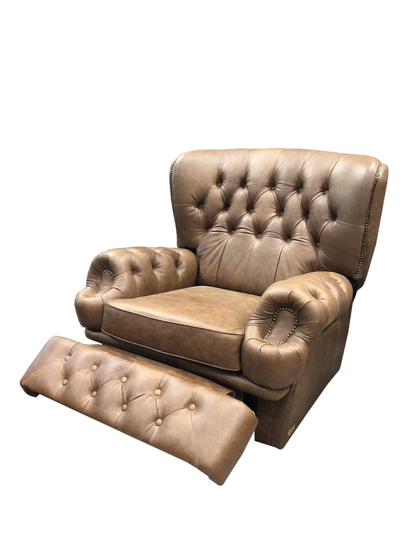 Chesterfield Ohrensessel Logan Deluxe Recliner Ledersessel Relaxsessel mit Motor Salottini