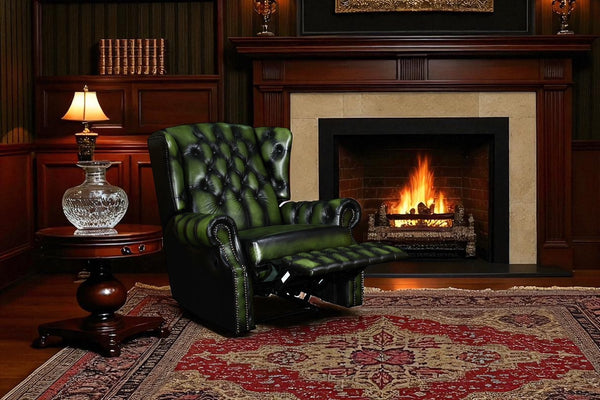 VERKÜRZTE LIEFERZEIT Chesterfield Ohrensessel Stunning Recliner Relaxsessel Motor Salottini Grün