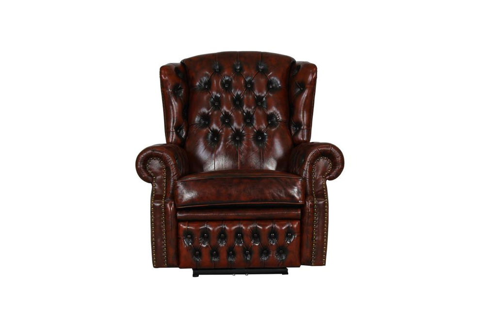 SOFORT LIEFERBAR Chesterfield Ohrensessel Stunning Deluxe Recliner Ledersessel Motor Salottini Rot
