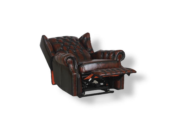 SOFORT LIEFERBAR Chesterfield Ohrensessel Stunning Deluxe Recliner Ledersessel Motor Salottini Rot