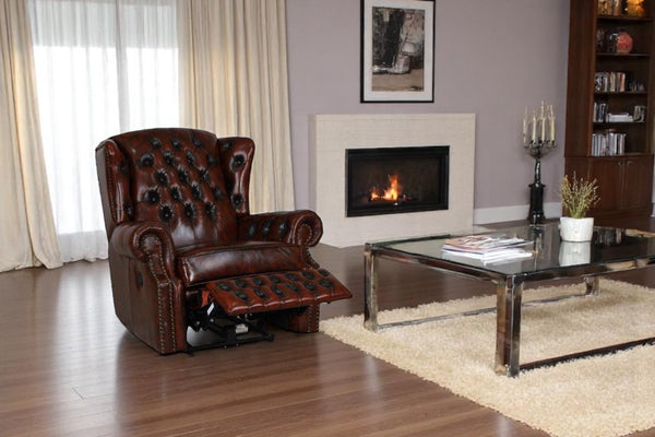 SOFORT LIEFERBAR Chesterfield Ohrensessel Stunning Deluxe Recliner Ledersessel Motor Salottini Rot