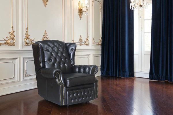 SOFORT LIEFERBAR Chesterfield Ohrensessel Stunning Deluxe Recliner Relaxsessel Motor Salottini schwarz
