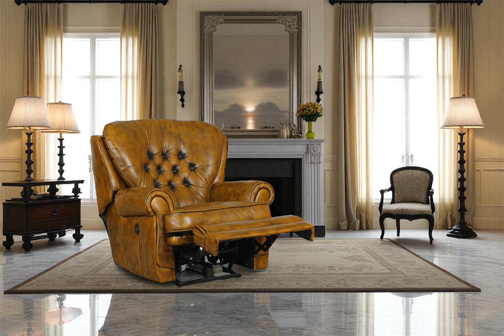 Chesterfield Ohrensessel Sting Recliner Ledersessel Relaxsessel Motor Whiskey Braun