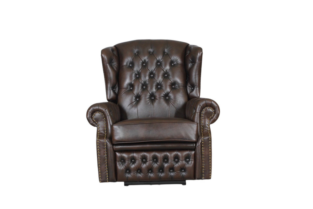 VERKÜRZTE LIEFERZEIT Chesterfield Stunning Ohrensessel Recliner Ledersessel Motor Salottini braun