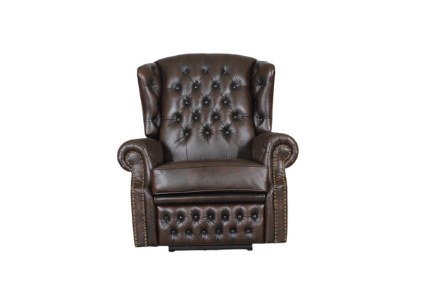 VERKÜRZTE LIEFERZEIT Chesterfield Stunning Ohrensessel Recliner Ledersessel Motor Salottini braun