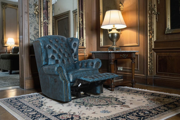 VERKÜRZTE LIEFERZEIT Chesterfield Stunning Ohrensessel Recliner Ledersessel Motor Salottini Blau