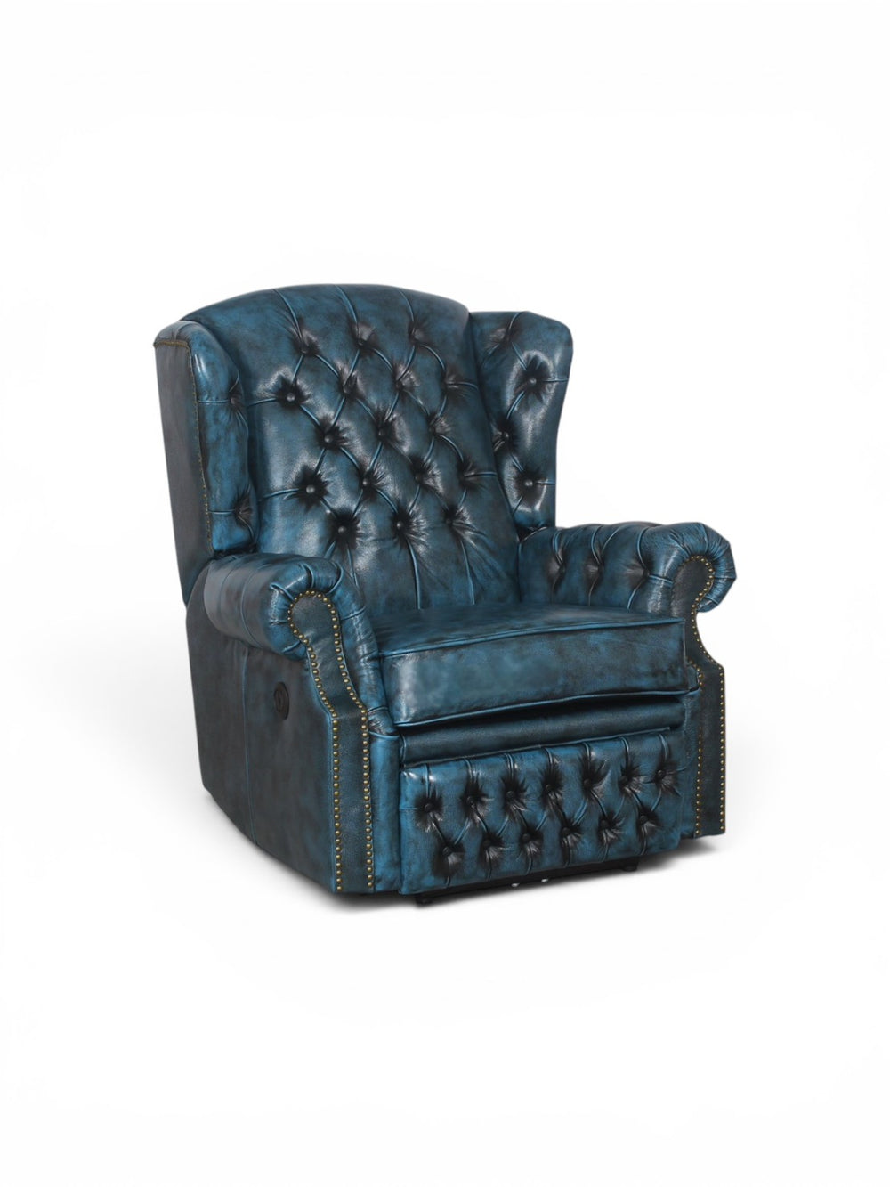 VERKÜRZTE LIEFERZEIT Chesterfield Stunning Ohrensessel Recliner Ledersessel Motor Salottini Blau