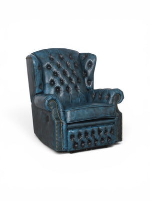 VERKÜRZTE LIEFERZEIT Chesterfield Stunning Ohrensessel Recliner Ledersessel Motor Salottini Blau