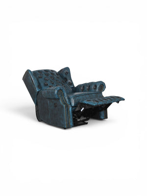 VERKÜRZTE LIEFERZEIT Chesterfield Stunning Ohrensessel Recliner Ledersessel Motor Salottini Blau