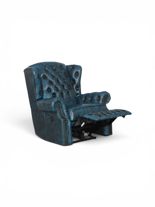 VERKÜRZTE LIEFERZEIT Chesterfield Stunning Ohrensessel Recliner Ledersessel Motor Salottini Blau