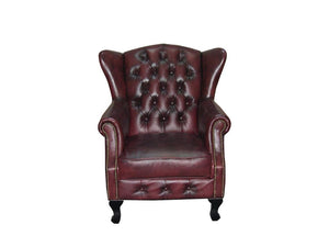 Chesterfield Ohrensessel Kate Deluxe Ledersessel mit Hocker Salottini