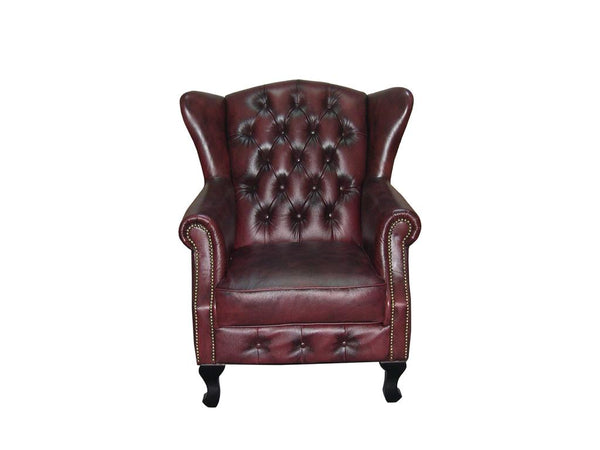 Chesterfield Ohrensessel Kate Deluxe Ledersessel mit Hocker Salottini