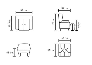Chesterfield Ohrensessel Kate Deluxe Ledersessel mit Hocker Salottini