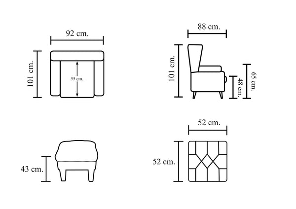 Chesterfield Ohrensessel Kate Deluxe Ledersessel mit Hocker Salottini