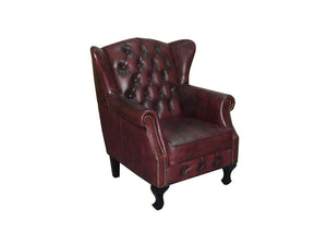 Chesterfield Ohrensessel Kate Deluxe Ledersessel mit Hocker Salottini
