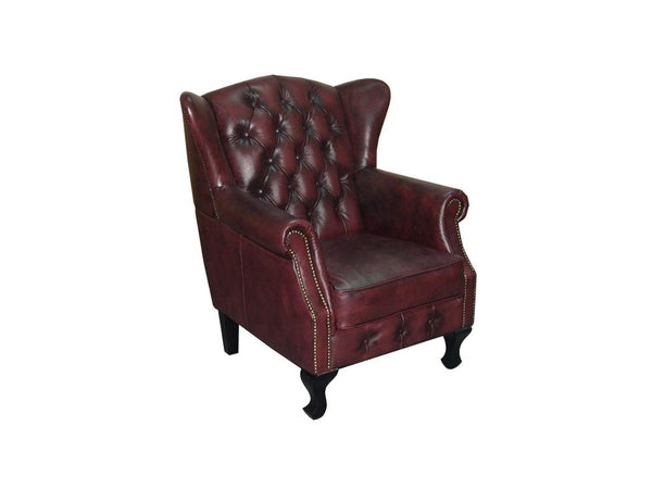Chesterfield Ohrensessel Kate Deluxe Ledersessel mit Hocker Salottini