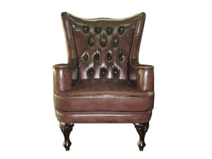 Chesterfield Ohrensessel Katerine Deluxe Ledersessel mit Hocker Salottini