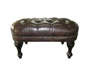 Chesterfield Ohrensessel Katerine Deluxe Ledersessel mit Hocker Salottini