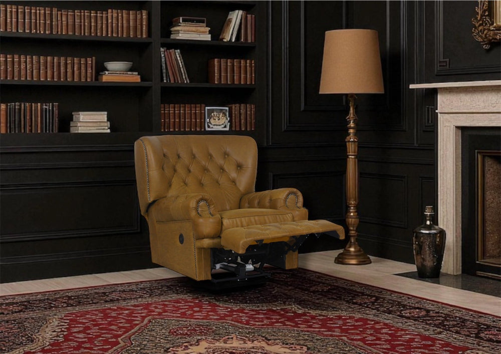 Chesterfield Ohrensessel Logan Deluxe Recliner Ledersessel Relaxsessel mit Motor Salottini