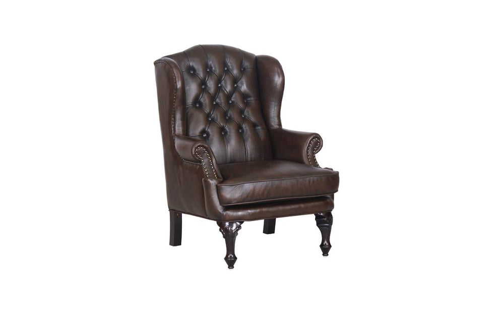 Chesterfield Ohrensessel Romsey Deluxe Ledersessel mit Hocker Salottini