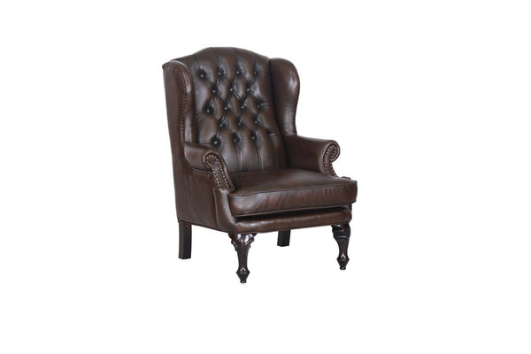 Chesterfield Ohrensessel Romsey Deluxe Ledersessel mit Hocker Salottini