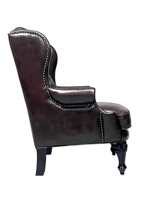 Chesterfield Ohrensessel Romsey Deluxe Ledersessel mit Hocker Salottini