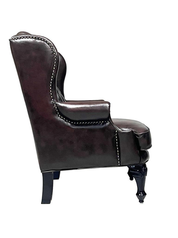 Chesterfield Ohrensessel Romsey Deluxe Ledersessel mit Hocker Salottini
