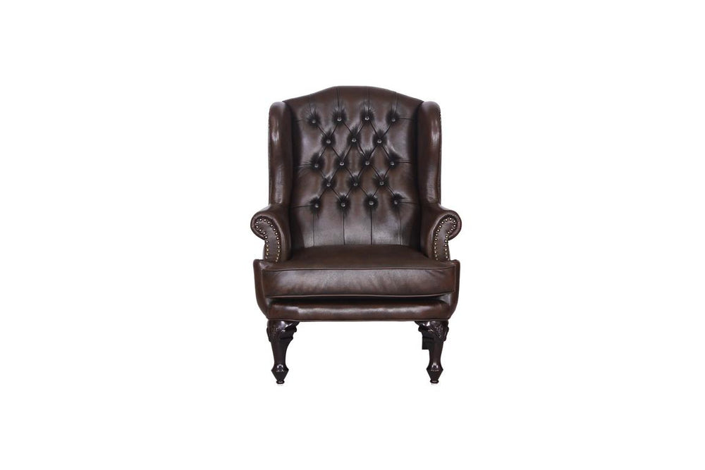 Chesterfield Ohrensessel Romsey Deluxe Ledersessel mit Hocker Salottini