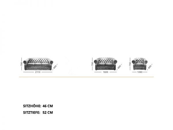 Chesterfield Sofagarnitur 3/2/1 & Tisch Cardiff, edle Ledergarnitur Sonderpreis