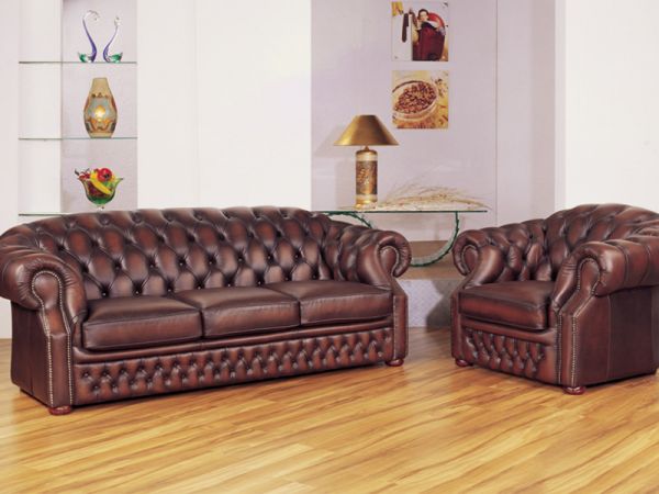 Edle Chesterfield Cardiff Sofagarnitur (3/2/1 oder 3/1/1) Ledergarnitur Sonderpreis braun