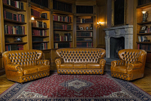 Luxus XL Chesterfield Logan Deluxe Sofagarnitur (3/2/1 oder 3/1/1) Ledergarnitur Whiskey