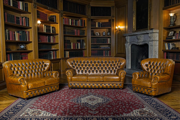 Luxus XL Chesterfield Logan Deluxe Sofagarnitur (3/2/1 oder 3/1/1) Ledergarnitur Whiskey