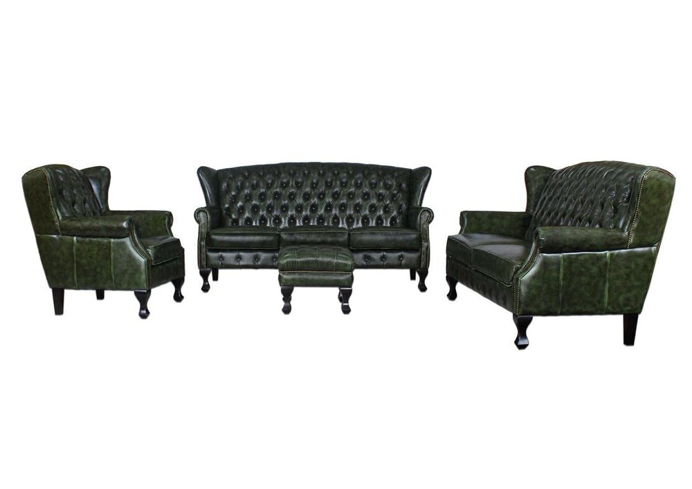 XL Elite Chesterfield LEEDS Deluxe Sofagarnitur 3/2/1 & Hocker Ledergarnitur Salottini