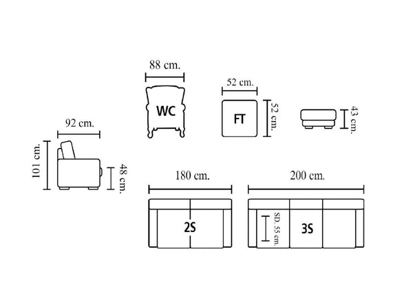 XL Elite Chesterfield LEEDS Deluxe Sofagarnitur 3/2/1 & Hocker Ledergarnitur Salottini