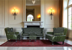 XL Elite Chesterfield LEEDS Deluxe Sofagarnitur 3/2/1 & Hocker Ledergarnitur Salottini