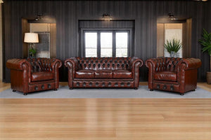 SOFORT LIEFERBAR Chesterfield Avon Vollleder Deluxe Sofagarnitur 3/2/1 Ledergarnitur